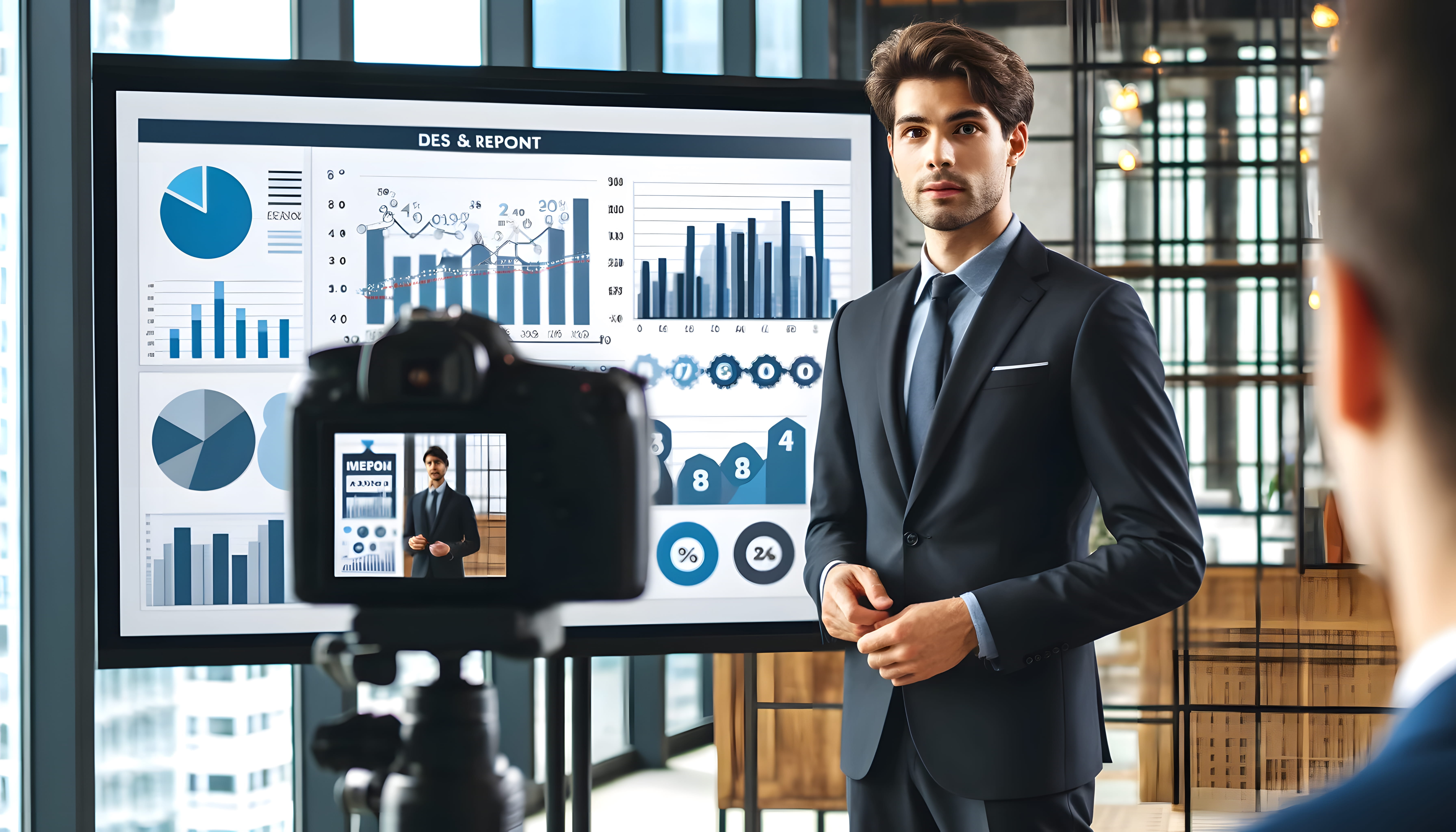 Corporate video production showing professional business branding and team presentation