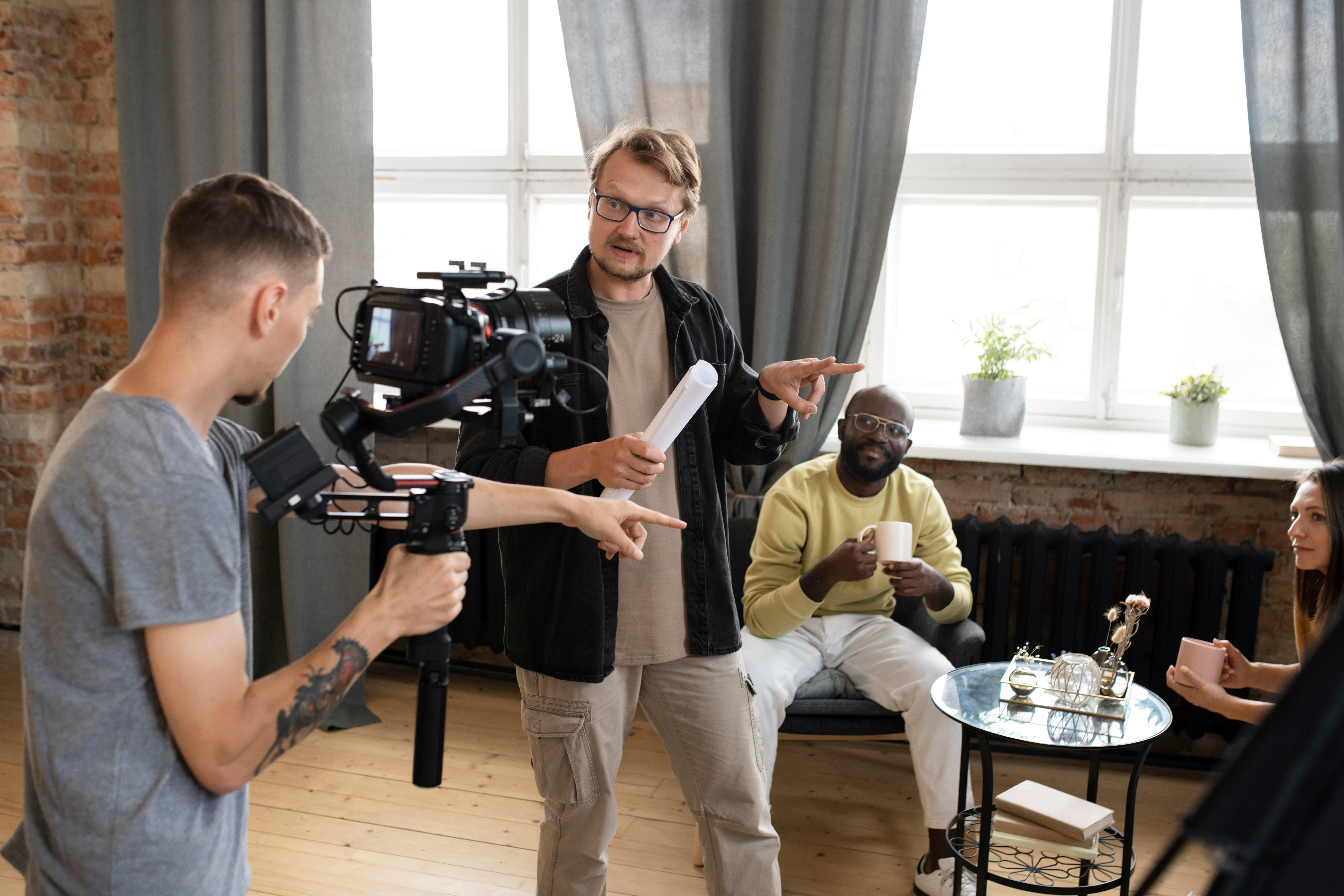 Video marketing team creating business content and promotional videos for brand growth
